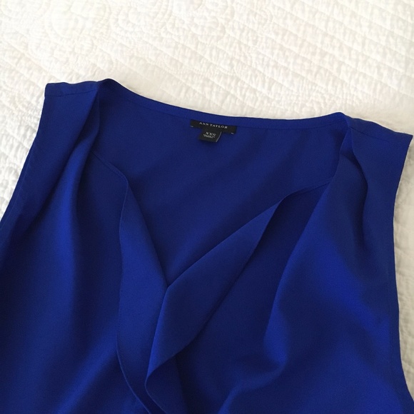 Ann Taylor Cascade Ruffle Shell Tank Sleeveless Blouse Blue Women’s XXS - Picture 4 of 7
